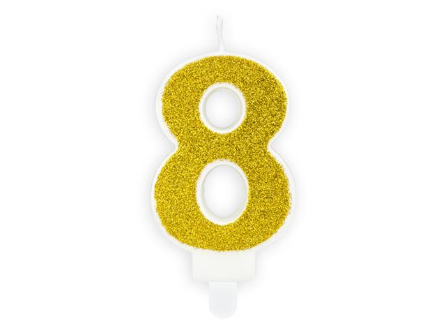 Świeczka urodzinowa Cyferka 8, złoty, 7cm PARTYDECO