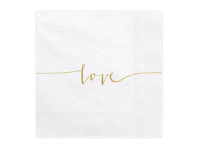 Serwetki Love, złoty, 33x33cm: 1op./20szt. PARTYDECO