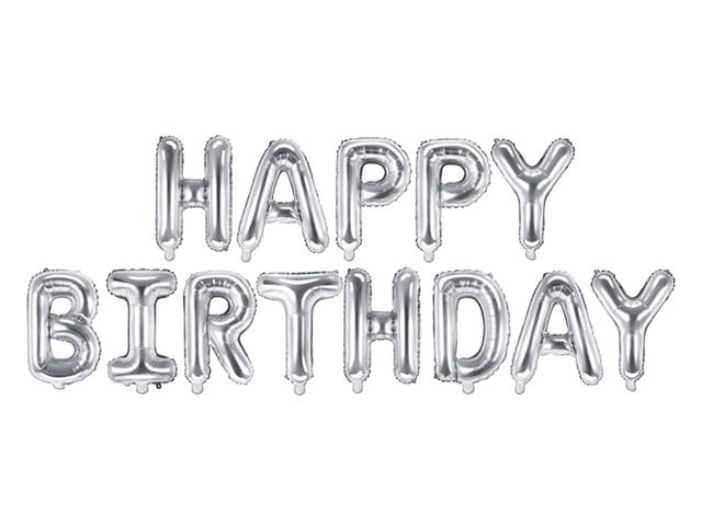 Balon foliowy Happy Birthday, 340x35cm, srebrny PARTYDECO