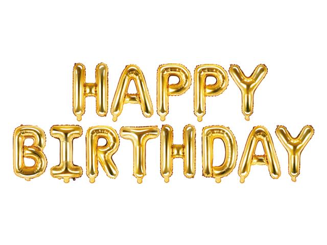 Balon foliowy Happy Birthday, 340x35cm, złoty PARTYDECO
