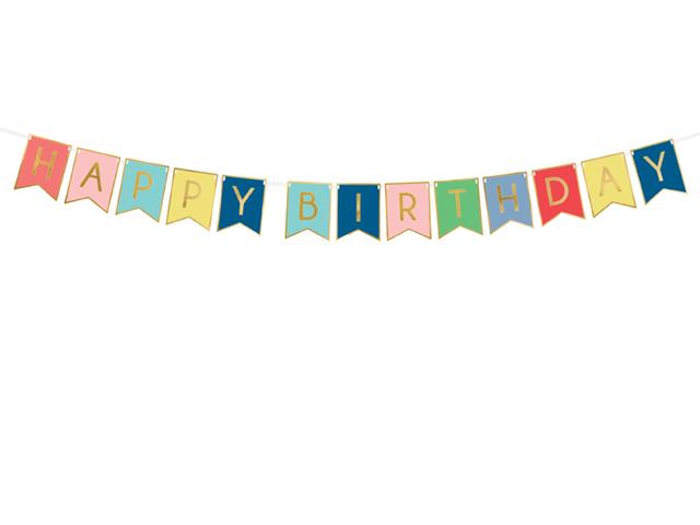 Baner Happy Birthday, mix, 15 x 175 cm PARTYDECO