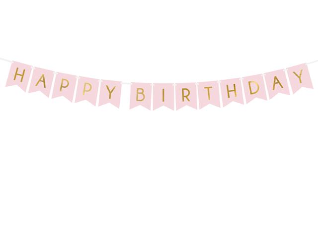 Baner Happy Birthday, j. różowy, 15 x 175 cm PARTYDECO