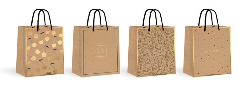 TORBA OZDOBNA 18*23*10cm ŚREDNIA KRAFT  GOLD 150G INTERDRUK  /12/