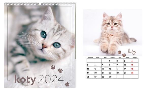 interdruk kalendarz 2024 ścienny planszowy33,5x40cm koty