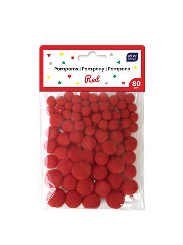 INTERDRUK POMPONY DO DEKORACJI 80SZT.   CZERWONE /12/