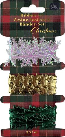 INTERDRUK ZESTAW TASIEMEK SHAPES 3X1M   CHRISTMAS BN GWIAZDKA /12/