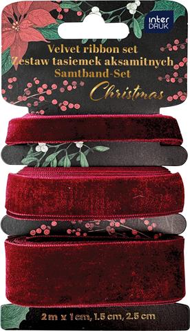 INTERDRUK ZESTAW TASIEMEK AKSAMITNYCH   3x2m CZERWONE CHRISTMAS BN GWIAZDKA /12/