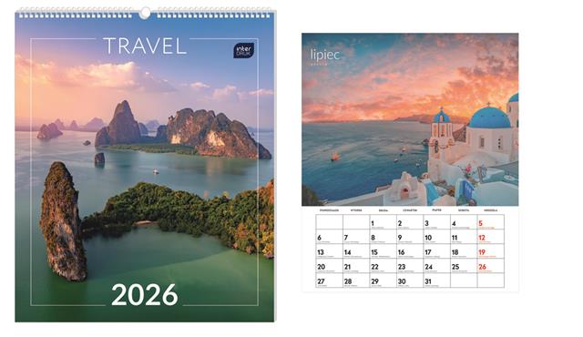INTERDRUK KALENDARZ 2026 ŚCIENNY PLANSZOWY TRAVEL 33,5X40CM