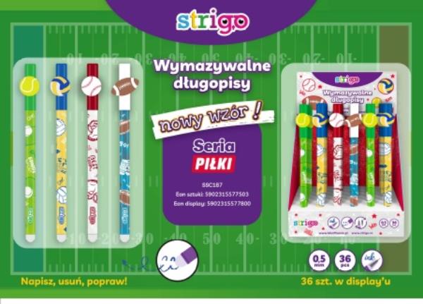 strigo długopis wymazywalny piłka 0.5mm niebieski ssc187 wpc /36/