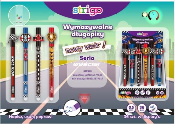 strigo długopis wymazywalny wyścigi     0.5mm niebieski ssc188 wpc  /36/