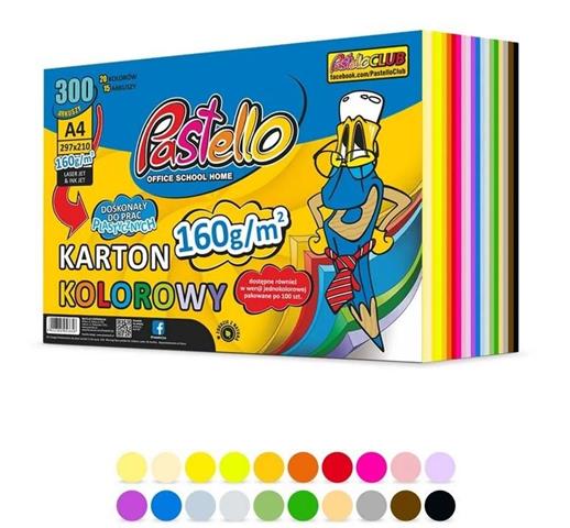 PAPIER KSERO KARTON A4 300ARK. 160G MIX 20 KOLORÓW ALFA PASTELLO