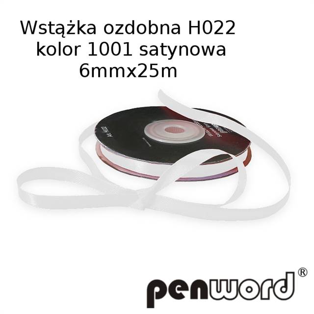 wstążka ozdobna 6mmx25m h022/1001/ biała a'1 satynowa psh  /5/