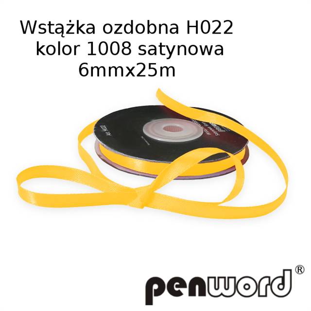 wstążka ozdobna 6mmx25m h022/1008 żółta a'1 satynowa psh /5/