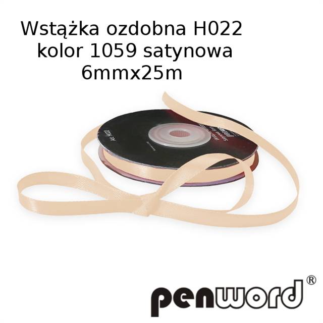 wstążka ozdobna 6mmx25m h022 kol.1059 beż a'1 satynowa  psh     /5/