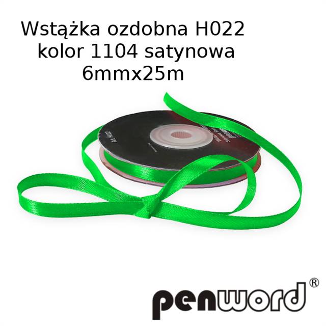 wstążka ozdobna 6mmx25m h022/1104/  odcień zieleni/ a'1 satynowa psh /10/