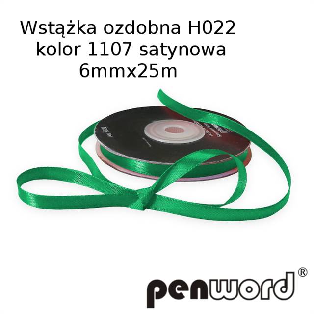 wstążka ozdobna 6mmx25m h022/1107 zieleń a'1 satynowa psh /10/