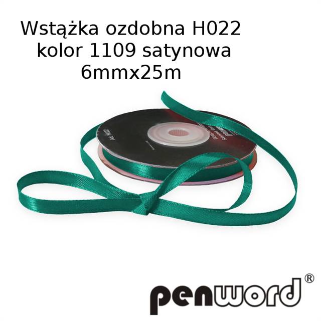 wstążka ozdobna 6mmx25m h022 kol.1109/odcień zieleni/ a'1 satynowa psh   /5/