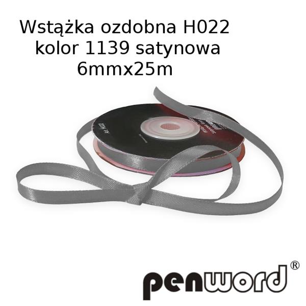 wstążka ozdobna 6mmx25m h022 kol.1139 c.szara a'1 satynowa psh           /5/