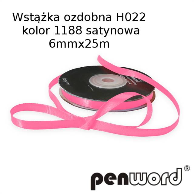 wstążka ozdobna 6mmx25m h022 1188 róż   a'1 satynowa psh /5/