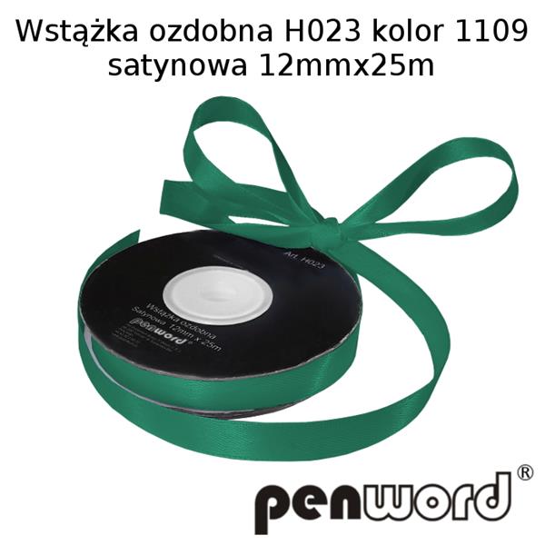 wstążka ozdobna 12mmx25m h023/1109/ odcień zieleni/ a'1 satynowa psh   /5/