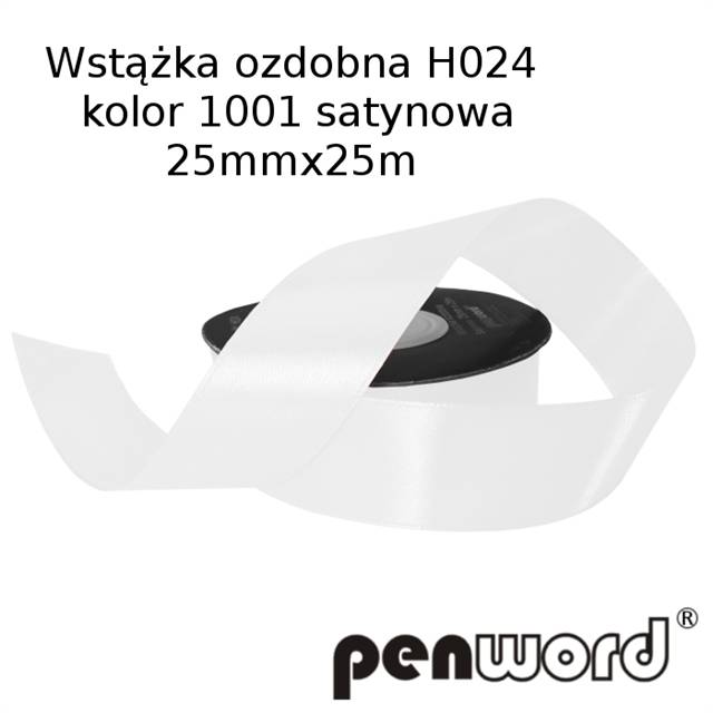 WSTĄŻKA OZDOBNA 25mmX25m H024 1001 BIAŁAA'1 SATYNOWA PSH  /5/