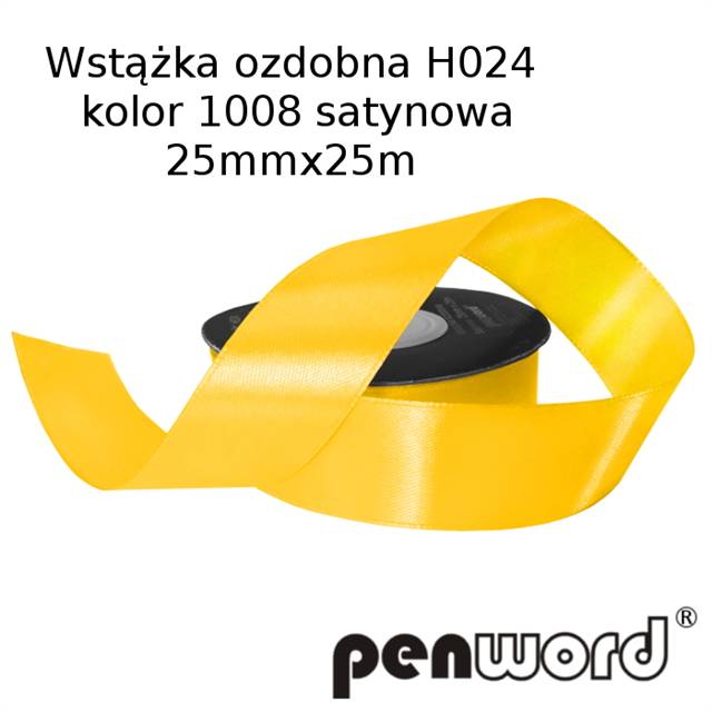 wstążka ozdobna 25mmx25m h024 1008 żółtya'1 satynowa psh /5/