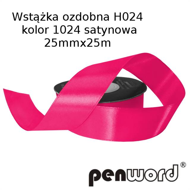 wstążka ozdobna 25mmx25m h024 1024 róż  a'1 satynowa psh /10/