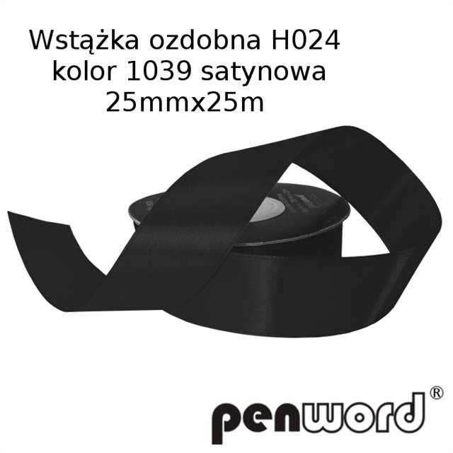 wstążka ozdobna 25mmx25m h024 1039      czarny a'1 satynowa psh /5/