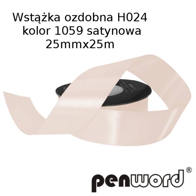 wstążka ozdobna 25mmx25m h024 kol.1059/ odcień kremowego/ a'1 satynowa psh   /5/