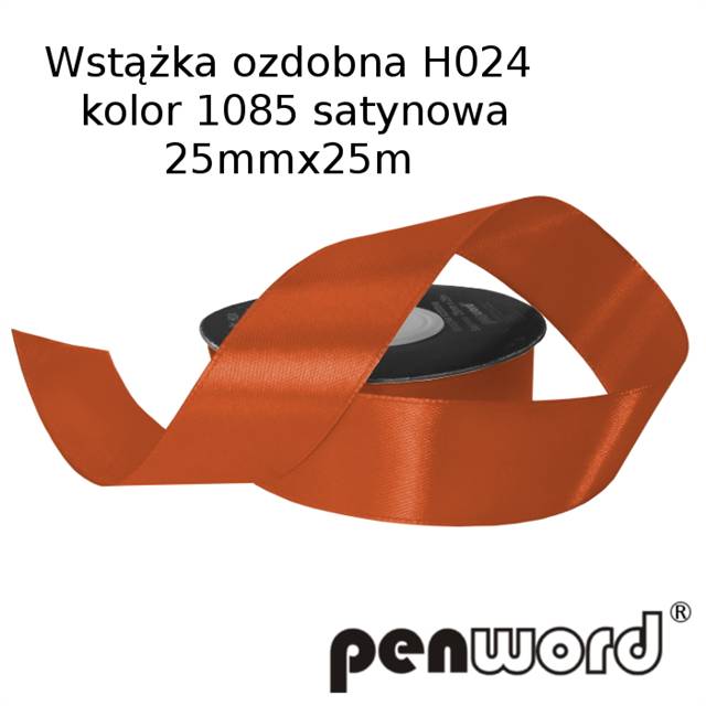 wstążka ozdobna 25mmx25m h024 kol.1085  miedź a'1 satynowa psh  /5/