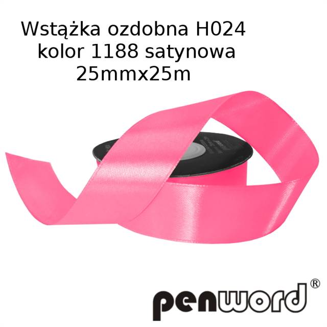 WSTĄŻKA OZDOBNA 25mmX25m H024 1188 RÓŻOWA A'1 SATYNOWA PSH /5/