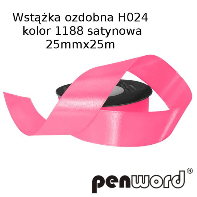 wstążka ozdobna 25mmx25m h024 kol.1188 róż a'1 satynowa   psh         /5/