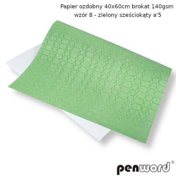 papier ozdobny brokatowy 40*60cm 5ark.  wzór 8 zielony psh