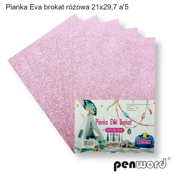 pianka eva brokat różowa 21*29,7cm 5 arkuszy psh