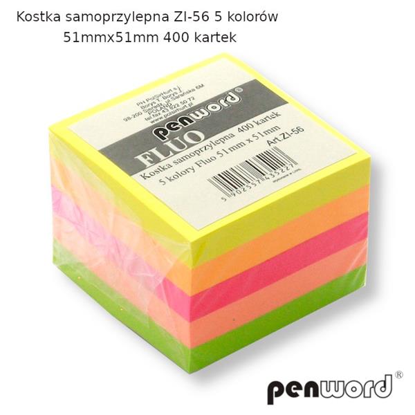 KOSTKA SAMOPRZYLEPNA 400 KARTEK FLUO 6 KOLORÓW 51MM*51MM ZI-58 PSH /12/