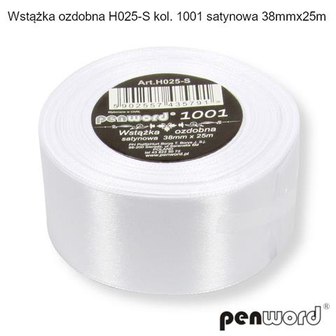 WSTĄŻKA OZDOBNA 38MM*25M SATYNOWA BIAŁA H025-S 1001 PSH /5/