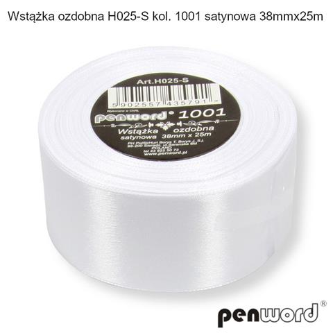 wstążka ozdobna 38mm*25m satynowa biała h025-s 1001 psh /5/