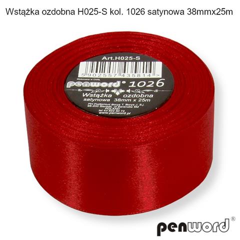 WSTĄŻKA OZDOBNA 38MM*25M SATYNOWA CZERWONA H025-S 1026 PSH /5/