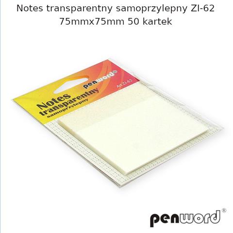 notes transparentny samoprzylepny 75*75 50 kartek zi-62 psh /12/