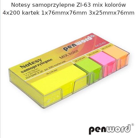 notesy samoprzylepne zi-63 mix kolorów  4*200 kartek 1*76mm/76mm 3*25*76mm psh  /6/