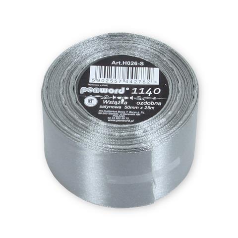 WSTĄŻKA OZDOBNA 50MM*25M SATYNOWA SREBRNA H026-S 1140 PSH /5/