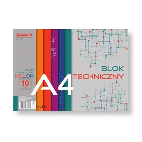 BLOK TECHNICZNY A4 KOLOROWY 10K/180G BARWIONYW MASIE BT-3 PSH /10/
