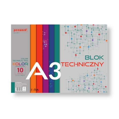 BLOK TECHNICZNY A3 KOLOROWY 10K 180G/M2 BARWIONY W MASIE BT-7 PSH /10/ /50/