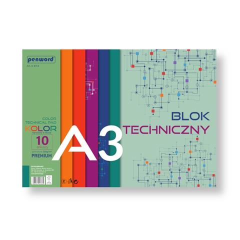 BLOK TECHNICZNY A3 KOLOROWY 10K/250G PREMIUM BARWIONY W MASIE BT-8 PSH /10/
