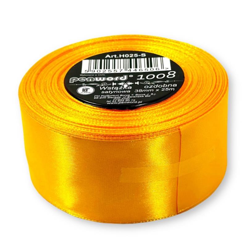 WSTĄŻKA OZDOBNA 38MMX25MM H025 1008 CIEMNOŻÓŁTA SATYNOWA PSH /5/