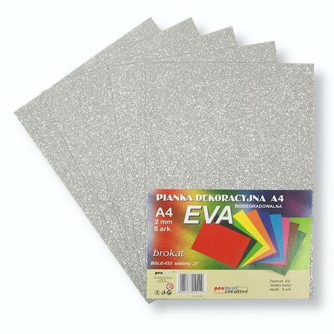 PIANKA EVA BROKAT SREBRNY 2 BIODEGRADOWALNA 21*29,7CM 5 ARKUSZY PSH BGLE-022