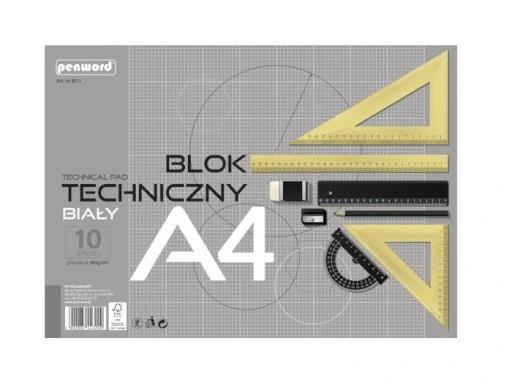 BLOK TECHNICZNY A4 BIAŁY 10K/160G  BT-1 PSH /10/