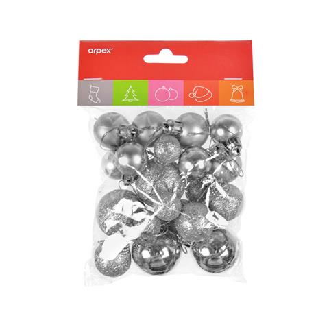 ARPEX-BN KOMPLET BOMBEK DO DEKORACJI MIXROZMIARÓW SREBRNY