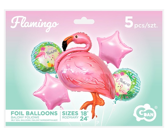 godan balon foliowy zestaw urodzinowy flaming op.5szt 65*29cm