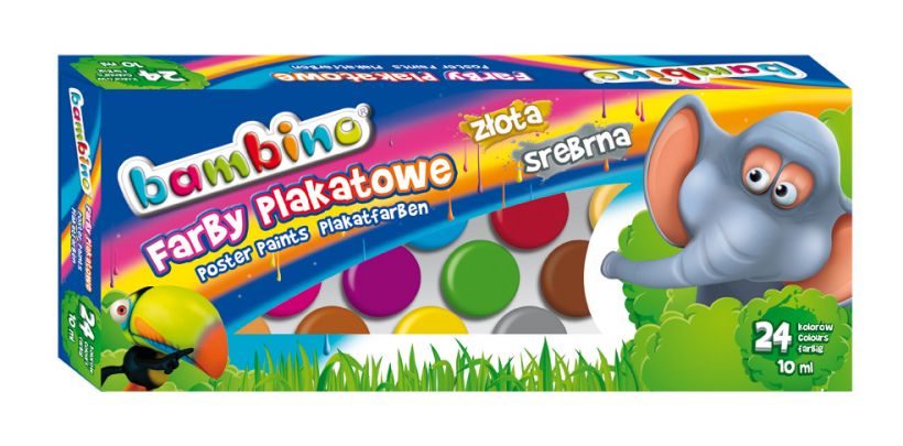 majewski farby plakatowe 24 kolory 10ml złota,srebrna /5/